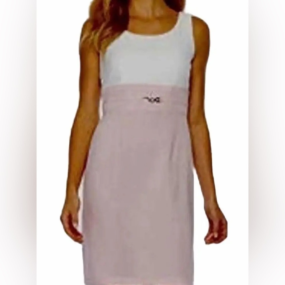 NWT Studio One White and Pink Sleeveless‎ Knit Sheath w Silver Hardware Dress 18